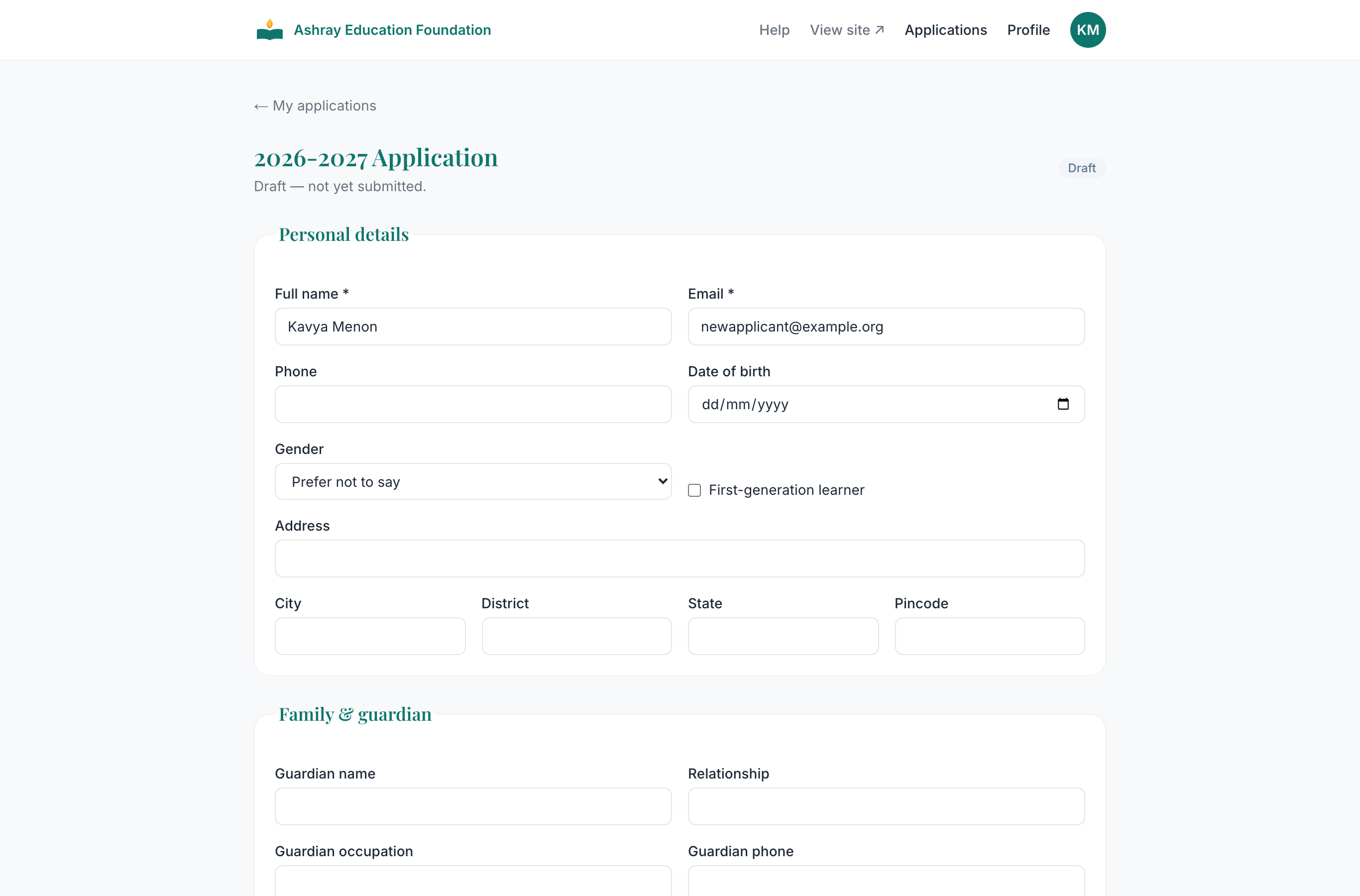 The guided application form with auto-save